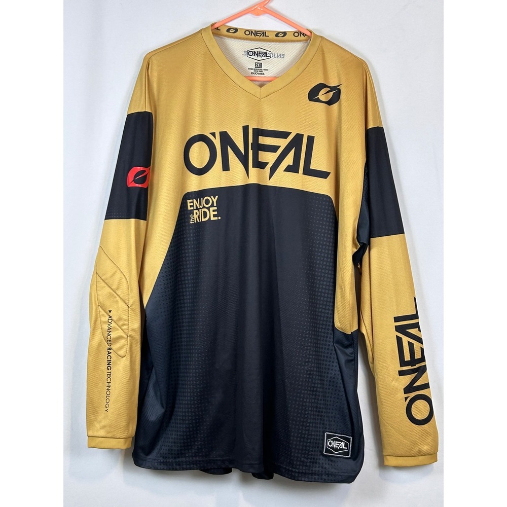 O'Neal Motocross Jersey Mens 2XL Gold Black Excellent Long Sleeve MTB BMX Racing